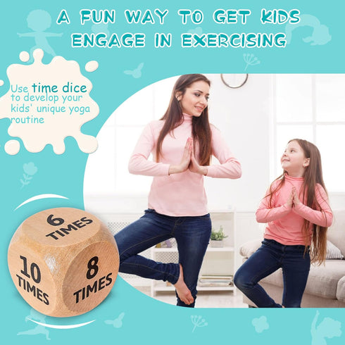 Kids Yoga Wooden Dice with Yoga Cards - Fun Exercise Dice for Kids, 12 Yoga Cards with Wooden Gift Box