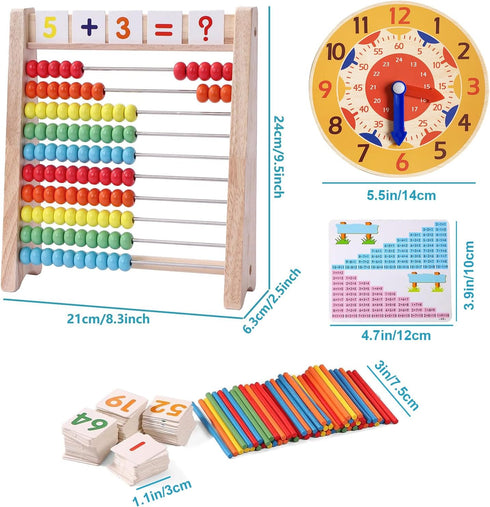 Wooden Abacus for Kids, Math Manipulatives Learning Clock for 5-8 Year Olds, Montessori Educational Math Toys for