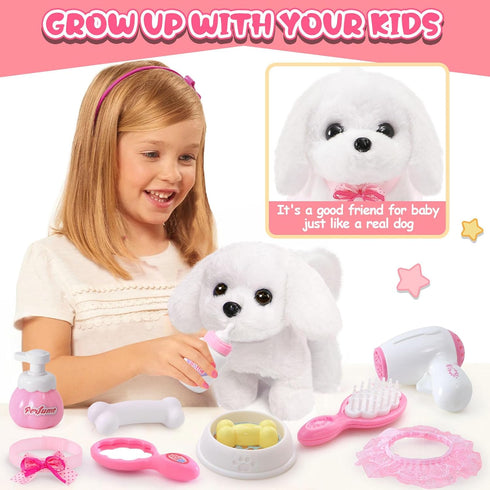 Golray Dog Toys for Kids Girls, Electronic Interactive Stuffed Dog Plush, 10 Pcs Toddler Girl Toy Dog Puppy Care Set