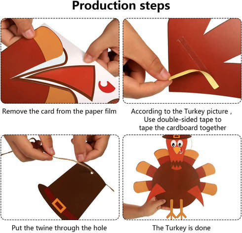 Thanksgiving Craft Kits, DIY Make A Turkey for Fall Party Game and Door Hanging Ornament Decoration Supplies, 3 Pack