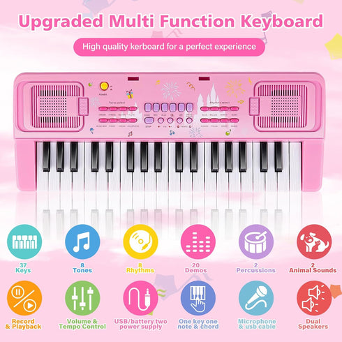 37 Kids Keyboard Piano, Keys Keyboard Electric Digital Piano, Early Learning Educational Musical Toys Piano for Kids