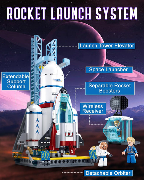 Set, 4 6-12, 424 City Space Launch Center Building Rocket Launchpad Building Kit with Astronaut Minifigures for STEM