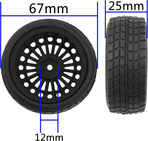 OD2.75'' Nylon 12mm Hex Hub Wheel Rims & Rubber Tires for HSP Tamiya HPI Traxxas 1/10 1/12 On-Road Car (Black)