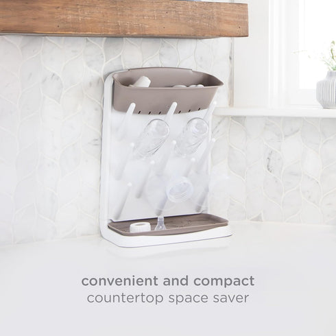 Countertop Ubbi Vertical Baby Bottle Drying Rack, Space Saving Drying Rack Baby Accessory, Taupe