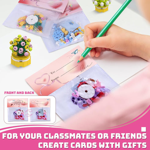 Classroom/School,24PCS 3+ Uiseba Valentines Day Gifts for Kids Building Blocks Succulent Plants Kits and Valentines