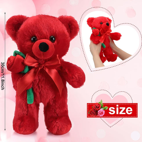Plush Stuffed Animal Bear with Rose, Cute Plush Christmas Valentine's Day Gift for Kids and Girlfriend (11.8 Inches,