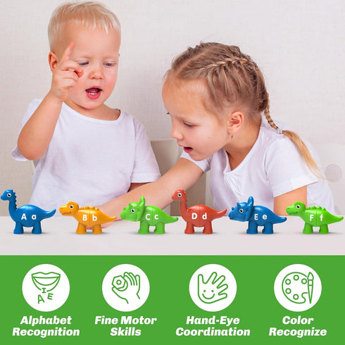 26PCS 3-5, Dinosaur Alphabet Learning Toys for Kids Ages Double-Sided ABC Matching Game with Uppercase Lowercase
