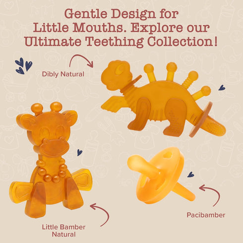 Bambeado Dibly Baby Teething Toy - Made with Natural Rubber & Amber Elements - Gentle Support, Easy to Hold, Simple
