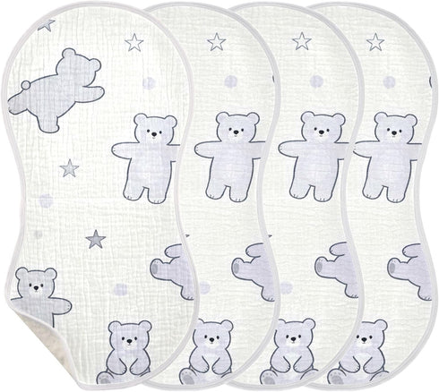 decor gift 4 Pack 22x11in Cotton Burp Cloths Muslin Soft and Absorbent? Lilac Funny Bear wash Cloths for Babies Girls