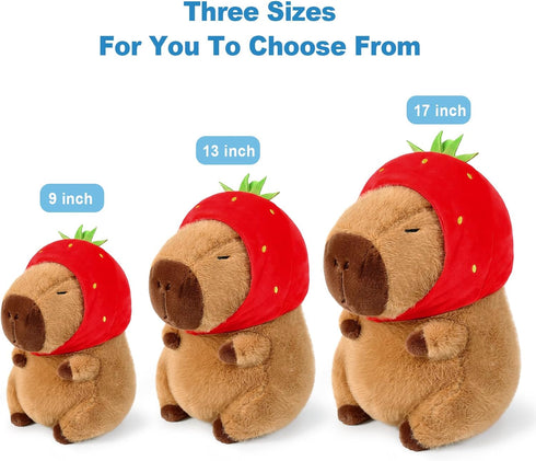 Ditucu Cute Capybara Plush with Strawberry Hat, Kawaii Stuffed Animal Toys, 17 inch Hugging Gift for Kids