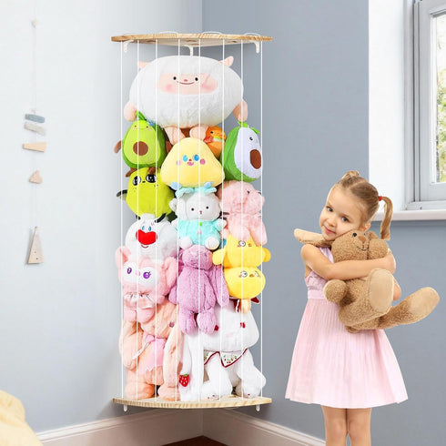 WIBOND Stuffed Animal Storage Hammock, Adjustable Length (44-71 in) Wood Corner Shelf with