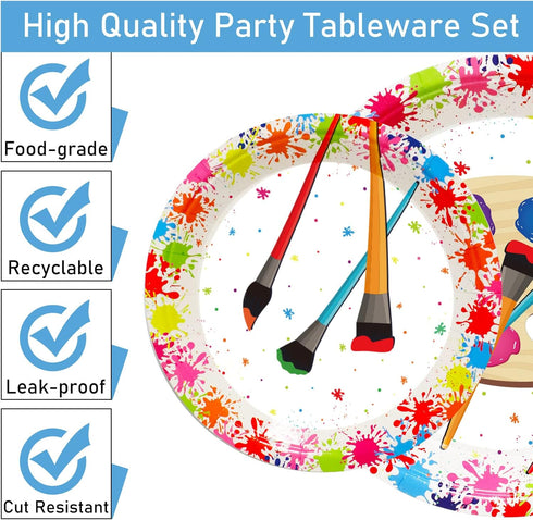 96 Pcs Art Plates and Napkins Party Supplies, Paint Tableware Set for Art Paint Birthday Baby Shower Serves 24