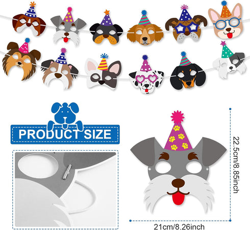 12 Pieces Dog Birthday Masks and Garland - Funny Paper Masks for Dog Theme Party Decoration