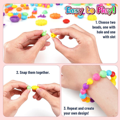 1600 Set, 3-9 FUNZBO Pcs Pop Beads with Bracelet Making Kit, Jewelry Making Kit for Little Girls, Arts and Crafts Toys