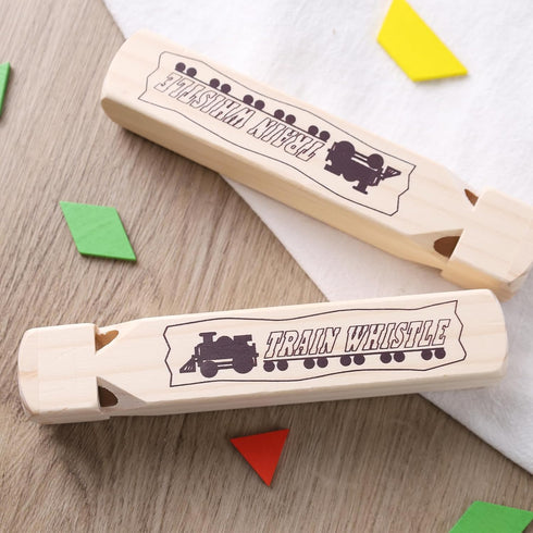 POPLAY 2PCS Wooden Train Whistles, 4 Tone 7.3" Toy Wood Whistles for Kids Birthday Party Favors Carnival Prize