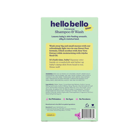 20 Oz (Pack 2) Hello Bello Sweet Pear Shampoo & Body Wash, Hypoallergenic, Dermatologist & Pediatrician Tested Formula