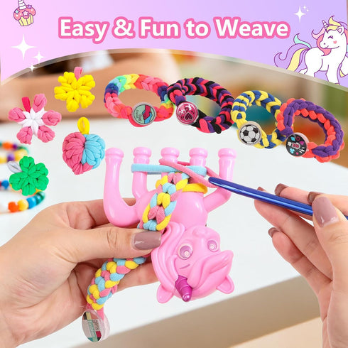 8-12, 1200 6 7 8 9 10 11 12 13 Bracelet Making Kit Gift for Girls Ages Colorful Elastic Cloth Rubber Loom Bands Weaving
