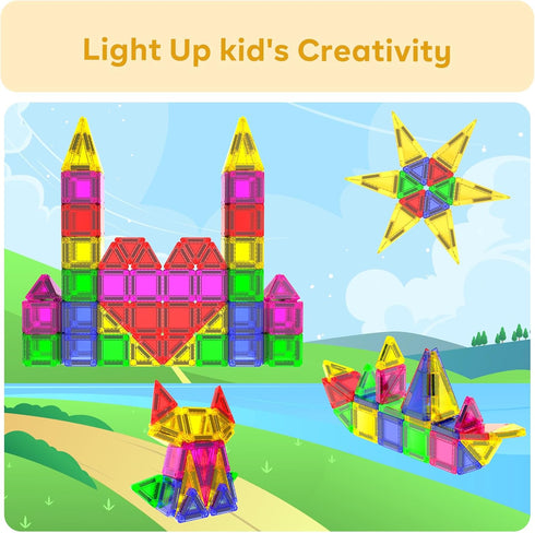 Magnetopia 100 Set 3+, Magnetic Building Tiles Kids Toys, PCS Travel Magnetic Tiles, STEM Educational Building