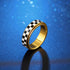18K Checkered Fidget Spinner Ring for Adults, Gold Plated Stainless Steel Rotating Anxiety Relief Jewelry Gift