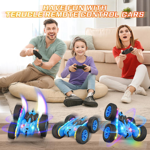 360 4WD Terucle Remote Control Car, Rc Cars Stunt Toys New Upgraded Strip Lights and Headlights Toys Double-Sided