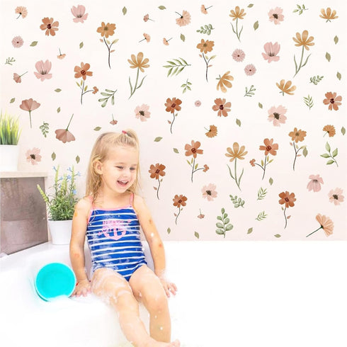 Small Flower Wall Stickers Boho Floral Wall Decals Watercolor Wildflower Decals Cute Flowers Stickers Removable Retro