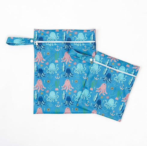 CoolaPeach 2 Pcs Wet Bags Waterproof Reusable Zippered Pocket Cloth Diaper Bag for Travel Beach Pool Swim, Baby