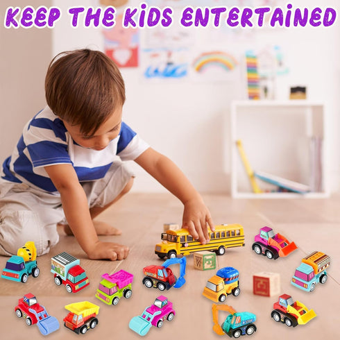 Atiger 12pcs Set Easter Basket Stuffers for Kids Egg Fillers, Pull Back Cars Truck Vehicles for Boys Girls, Mini