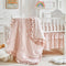 3 Pieces Tufted Stripes Crib Bedding Set with Ruffle Fringe, Pink Ruffled
