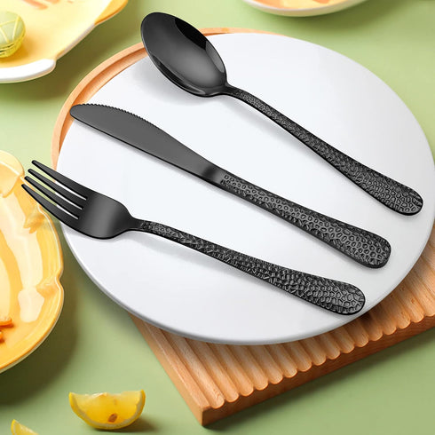 LIANYU 9-Piece Kids Black Silverware Set - Stainless Steel Toddler Utensils, Dishwasher Safe
