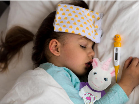 Flutter Hut Get Well Soon Unicorn Plush, Pink Sparkles Message T-Shirt, Purple Sleeves, 8 Inches