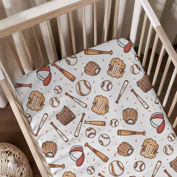 KuphiL10C Baseball Sports Theme Pattern Baby Sheets for Crib, Unisex Baseball Gloves Hats