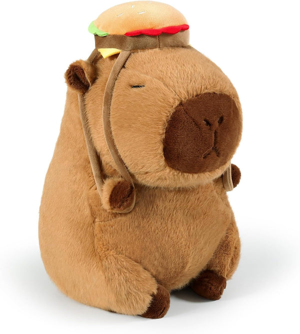 Ditucu Cute Capybara Plush with Hamburger Backpack, 9 Inch Capibara Stuffed Animal Toys for Kids