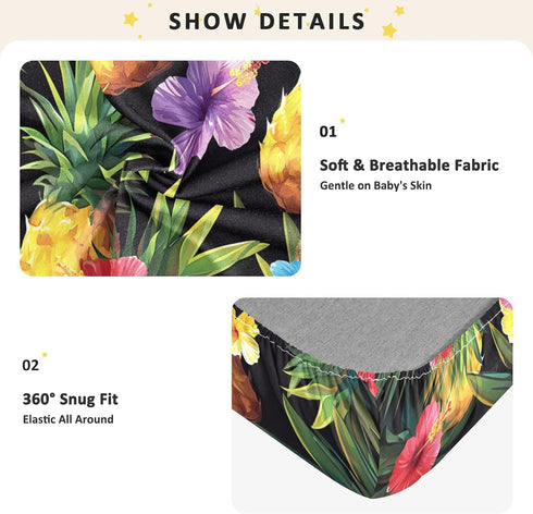 Bseiialft 52 28 Pineapples Hibiscus Palm Leaves Tropical Crib Sheets for Boys Girls Soft and Breathable Cotton Baby