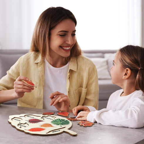 Kathfly 2 Pieces Leaf Wooden Jigsaw Puzzles, Montessori Toy for Early Educational Learning