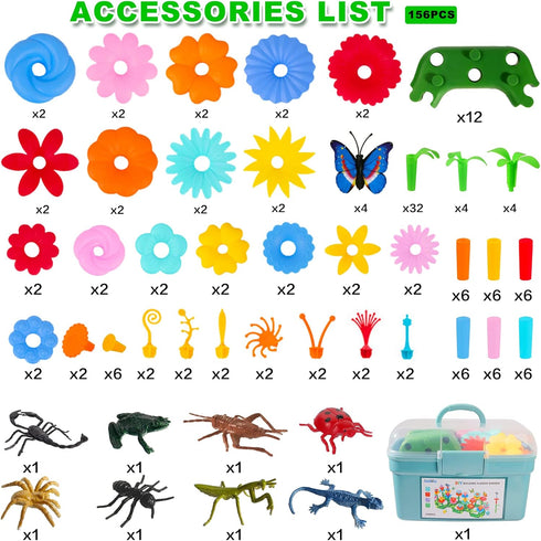 Toys Gifts for 2-6 Years Old, 156 PCS Insect Flower Garden Building Set, Educational Learning for Toddler Girls & Boys