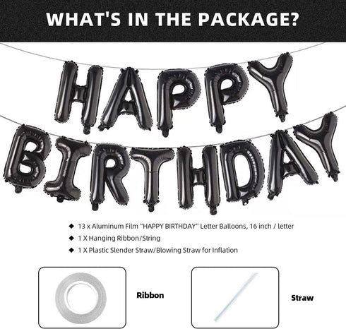 Happy Birthday Balloon Banner - 16 Inch 3D Aluminum Foil Inflatable Hanging Letter Kit for 1st Birthday Kids