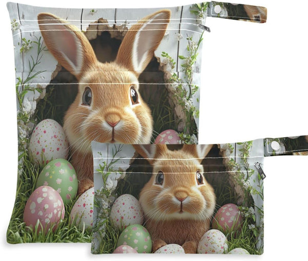 Gravopti Easter Rabbit Wet Dry Bags Set of 2, Reusable Waterproof Organizer with