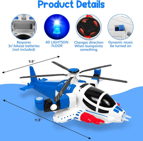360Freedom 3 4 5 Helicopter Toy for Toddlers With Lights And Sounds, And Operated Automatic Bump Autism Sensory Light