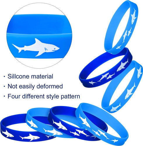 meekoo 24 Pcs Shark Party Favors Rubber Wristbands, Jaws Party Decorations Under the Sea Supplies