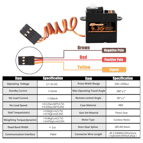 DSPOWER 2PCS 4.3G 1/24 1/28 SCX24 Mini Servo, RC Micro Digital Servo Motor Coreless Steering Servos for Fixed-Wing