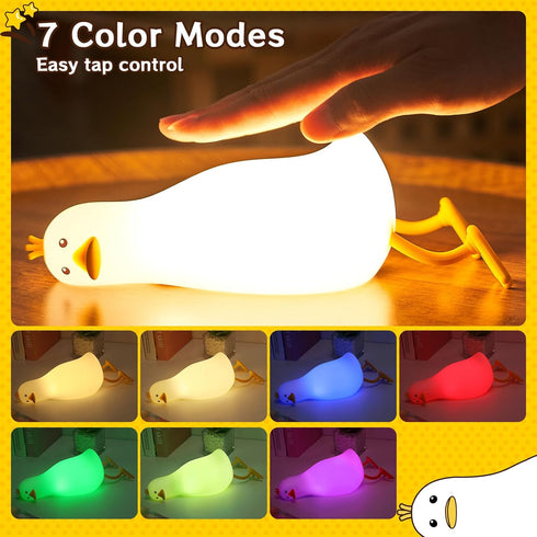 7 Cute Duck Night Light: LED Baby Silicone Duck Lamp - Colors Kids Night Lamp - Rechargeable Nursery Nightlight - Timer