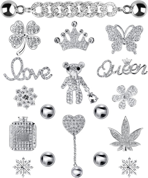 Rhinestone Bling Decoration Charms - Luxury Cute Jewelry Shoe Accessories for Women Girls Gifts (Silver)