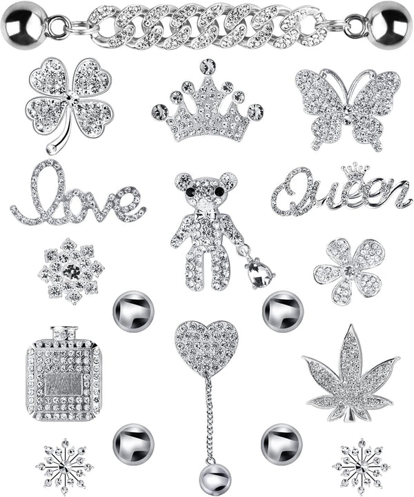 Rhinestone Bling Decoration Charms - Luxury Cute Jewelry Shoe Accessories for Women Girls Gifts (Silver)