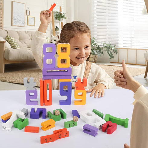 Lasoba 1-10, 30 3 Wooden Number Building Blocks, Large Digit Blocks Pcs Math Blocks Number Toys for Kids, Educational