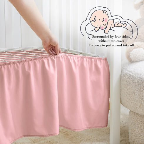 2 Pack Set 28" 52" 14" Horbaunal Crib Skirt & Crib Bed Sheet, Pink Crib Bed Skirt x with Drop Dust Ruffle, Soft