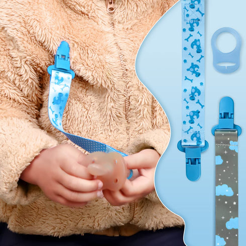 4 Pack Dummy Pacifier Holder Clips for Boys, Clips Boys with Adapters, Silicone Binky Clips for Baby Teething Toys Baby