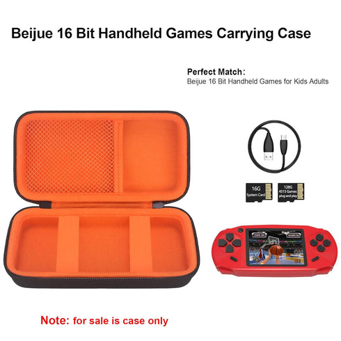 Elonbo Carrying Case Compatible with Beijue 16 Bit Handheld Games for Kids Adults, Classic Retro Video Games Travel Storage Cover Bag, Portable Electronic Game Player Organizer Holder, Black+Orange