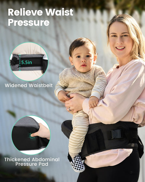 (0-50 lbs), Grownsy Ultra-Comfy Baby Carrier with Hip Seat, Enhanced Safety, Hands-Free Support for Newborn to Toddler