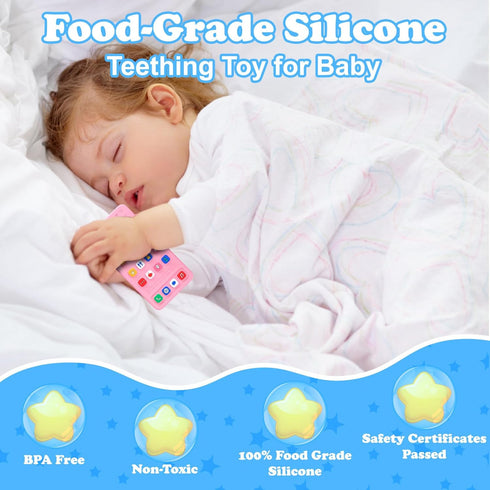 GUIGUZHJ 3-18 Baby Silicone Teething Toys, Phone Teether Toys for Toddlers Months, Boys Girls Babies Teething Toy, Baby