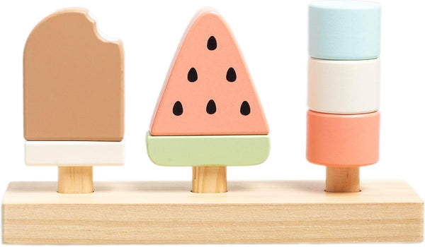 Pearhead Wooden Stacking Toy Ice Cream Mix & Match Pretend Play Food,